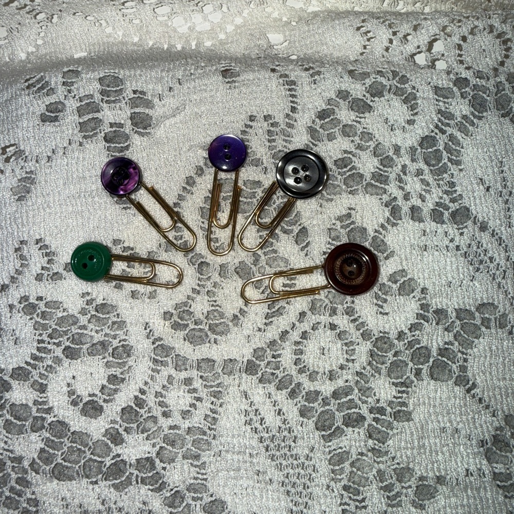 Button-Top Paperclip Set - Multicolor Decorative Clips